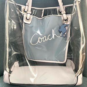 Coach Transparent and White Leather Beach Tote